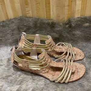 Donald J Pliner Gold Braided Rope Strappy Low Gladiator Sandals
